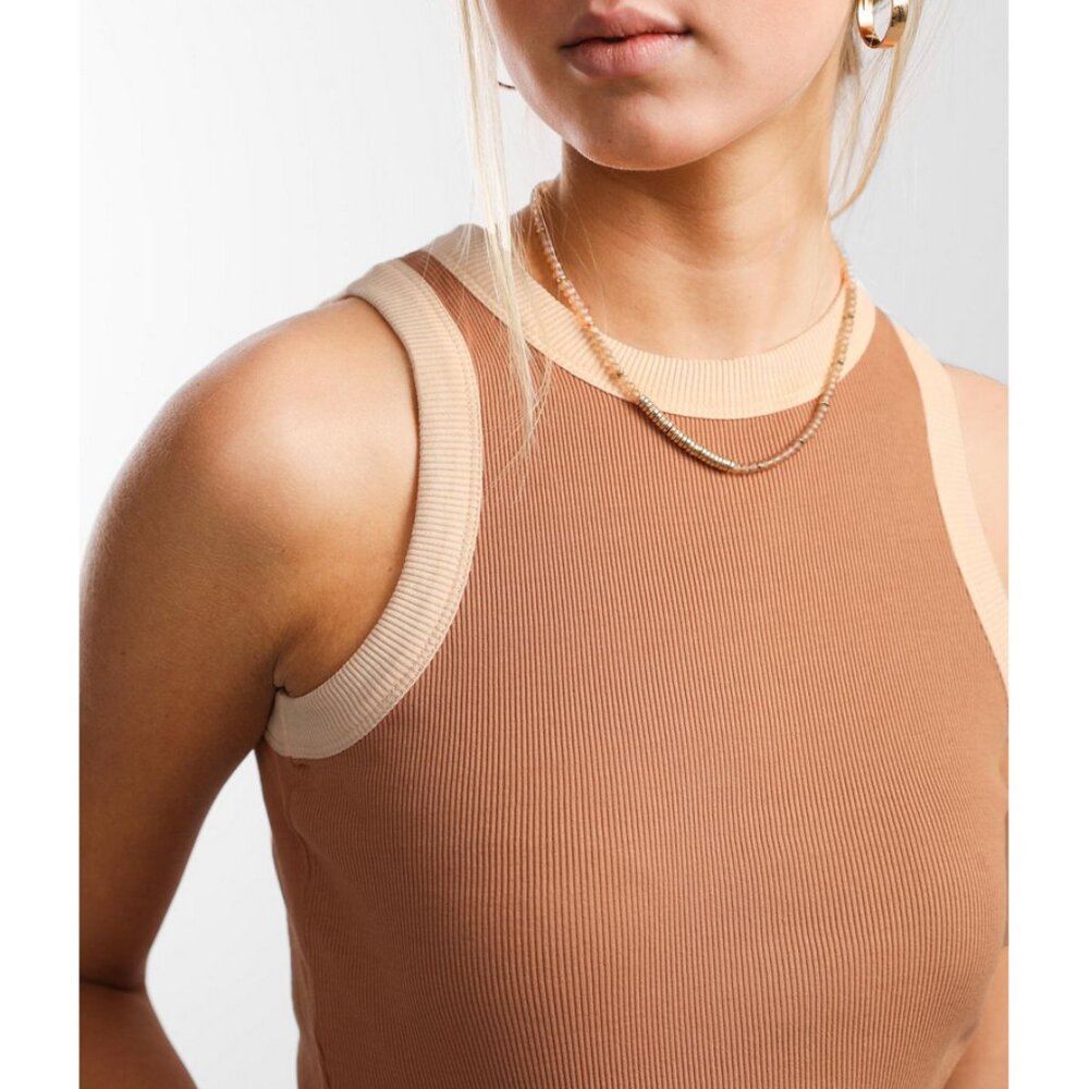 FITZ + EDDI Sz. M Crew Neck Ribbed Tank Top in Rust Peach